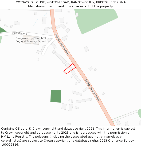 COTSWOLD HOUSE, WOTTON ROAD, RANGEWORTHY, BRISTOL, BS37 7NA: Location map and indicative extent of plot