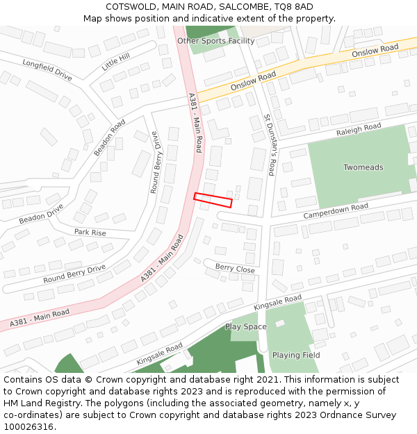 COTSWOLD, MAIN ROAD, SALCOMBE, TQ8 8AD: Location map and indicative extent of plot