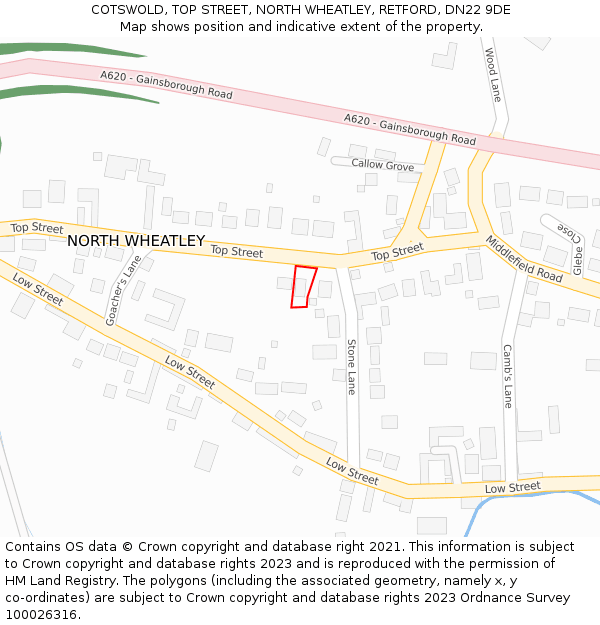 COTSWOLD, TOP STREET, NORTH WHEATLEY, RETFORD, DN22 9DE: Location map and indicative extent of plot