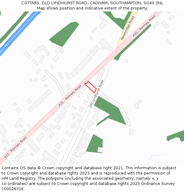 COTTARS, OLD LYNDHURST ROAD, CADNAM, SOUTHAMPTON, SO40 2NL: Location map and indicative extent of plot