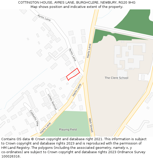 COTTINGTON HOUSE, AYRES LANE, BURGHCLERE, NEWBURY, RG20 9HG: Location map and indicative extent of plot