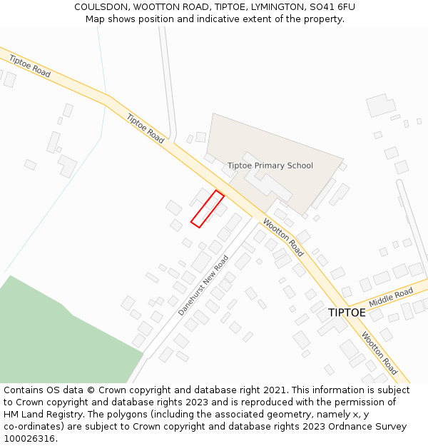 COULSDON, WOOTTON ROAD, TIPTOE, LYMINGTON, SO41 6FU: Location map and indicative extent of plot