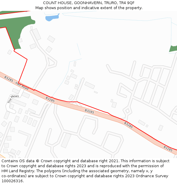 COUNT HOUSE, GOONHAVERN, TRURO, TR4 9QF: Location map and indicative extent of plot