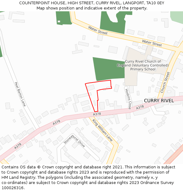 COUNTERPOINT HOUSE, HIGH STREET, CURRY RIVEL, LANGPORT, TA10 0EY: Location map and indicative extent of plot