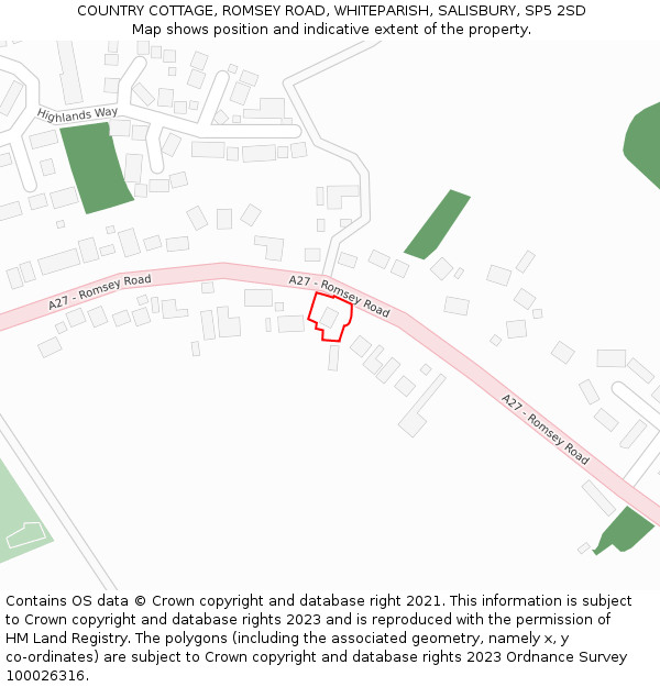 COUNTRY COTTAGE, ROMSEY ROAD, WHITEPARISH, SALISBURY, SP5 2SD: Location map and indicative extent of plot