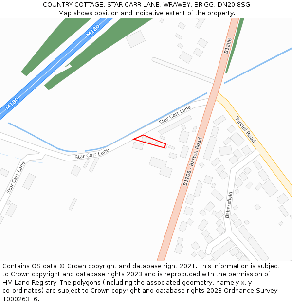 COUNTRY COTTAGE, STAR CARR LANE, WRAWBY, BRIGG, DN20 8SG: Location map and indicative extent of plot