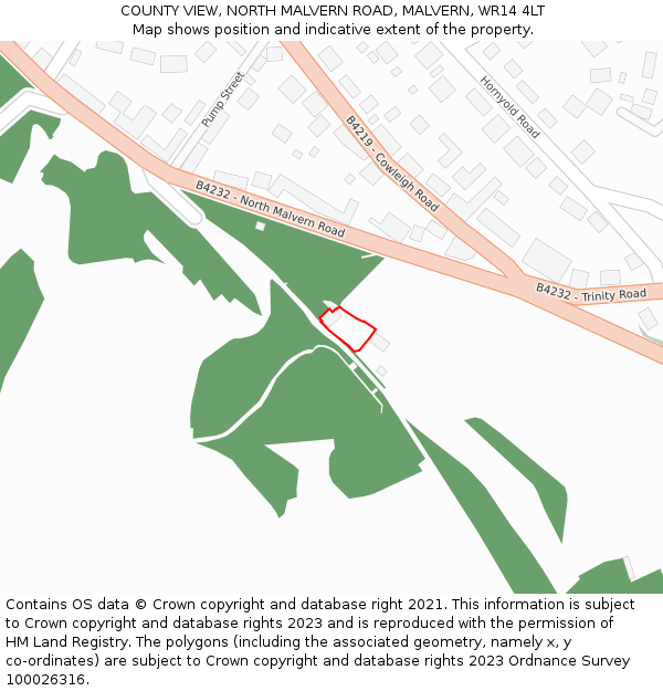 COUNTY VIEW, NORTH MALVERN ROAD, MALVERN, WR14 4LT: Location map and indicative extent of plot