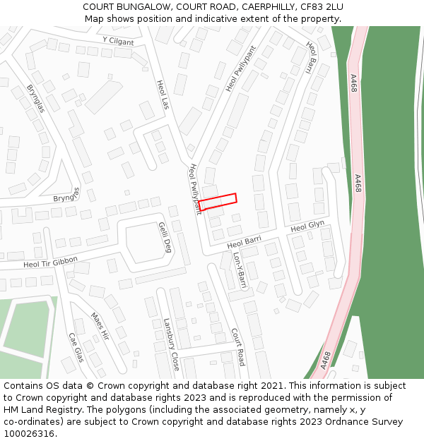 COURT BUNGALOW, COURT ROAD, CAERPHILLY, CF83 2LU: Location map and indicative extent of plot