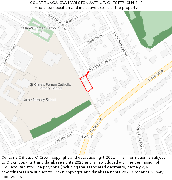 COURT BUNGALOW, MARLSTON AVENUE, CHESTER, CH4 8HE: Location map and indicative extent of plot