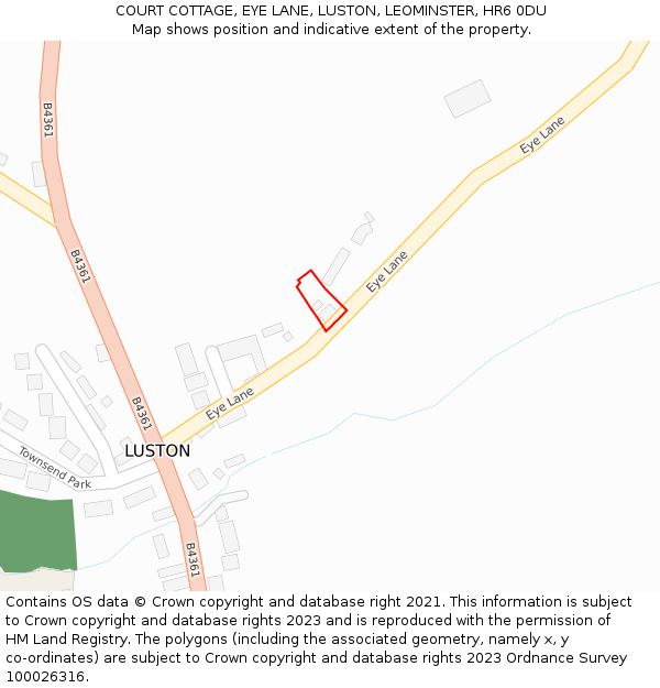 COURT COTTAGE, EYE LANE, LUSTON, LEOMINSTER, HR6 0DU: Location map and indicative extent of plot