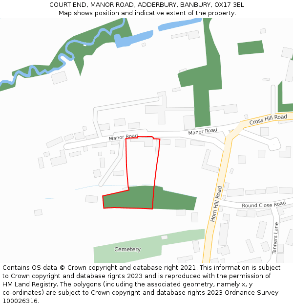 COURT END, MANOR ROAD, ADDERBURY, BANBURY, OX17 3EL: Location map and indicative extent of plot