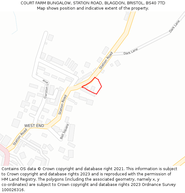 COURT FARM BUNGALOW, STATION ROAD, BLAGDON, BRISTOL, BS40 7TD: Location map and indicative extent of plot