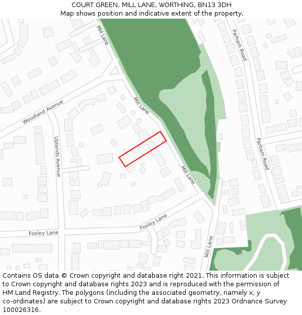 COURT GREEN, MILL LANE, WORTHING, BN13 3DH: Location map and indicative extent of plot