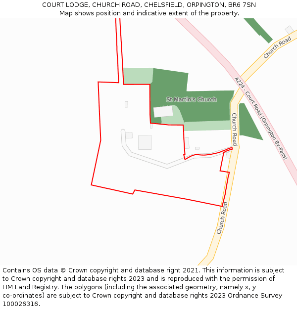 COURT LODGE, CHURCH ROAD, CHELSFIELD, ORPINGTON, BR6 7SN: Location map and indicative extent of plot