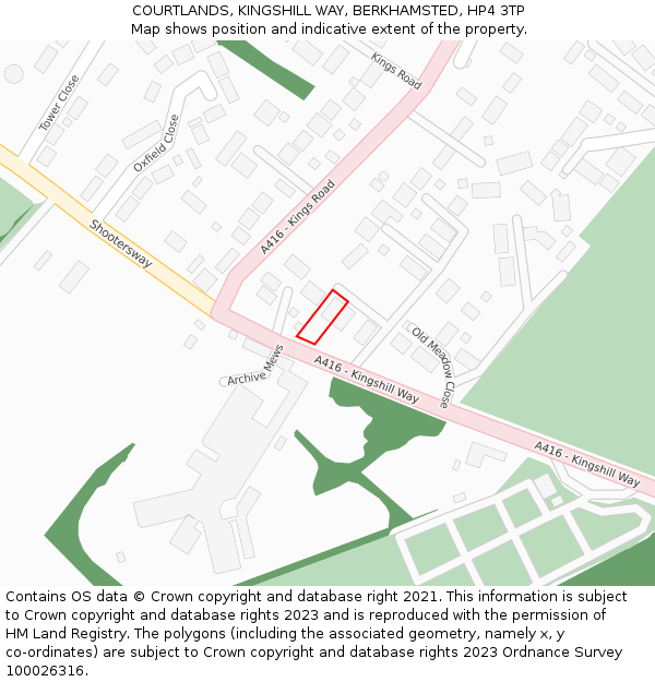 COURTLANDS, KINGSHILL WAY, BERKHAMSTED, HP4 3TP: Location map and indicative extent of plot