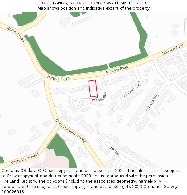 COURTLANDS, NORWICH ROAD, SWAFFHAM, PE37 8DE: Location map and indicative extent of plot