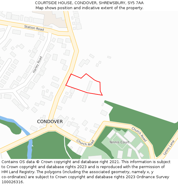 COURTSIDE HOUSE, CONDOVER, SHREWSBURY, SY5 7AA: Location map and indicative extent of plot