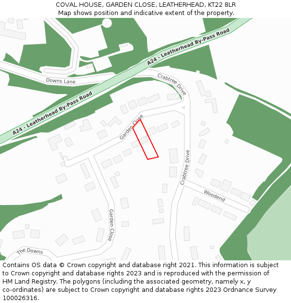 COVAL HOUSE, GARDEN CLOSE, LEATHERHEAD, KT22 8LR: Location map and indicative extent of plot