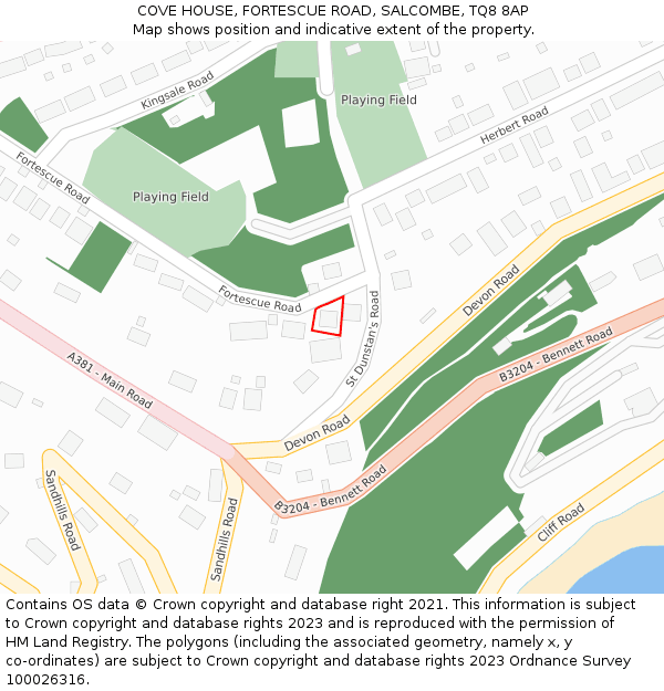 COVE HOUSE, FORTESCUE ROAD, SALCOMBE, TQ8 8AP: Location map and indicative extent of plot