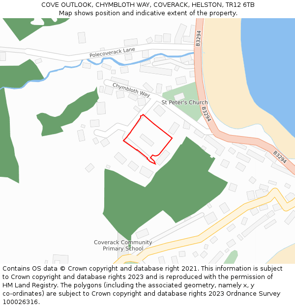 COVE OUTLOOK, CHYMBLOTH WAY, COVERACK, HELSTON, TR12 6TB: Location map and indicative extent of plot