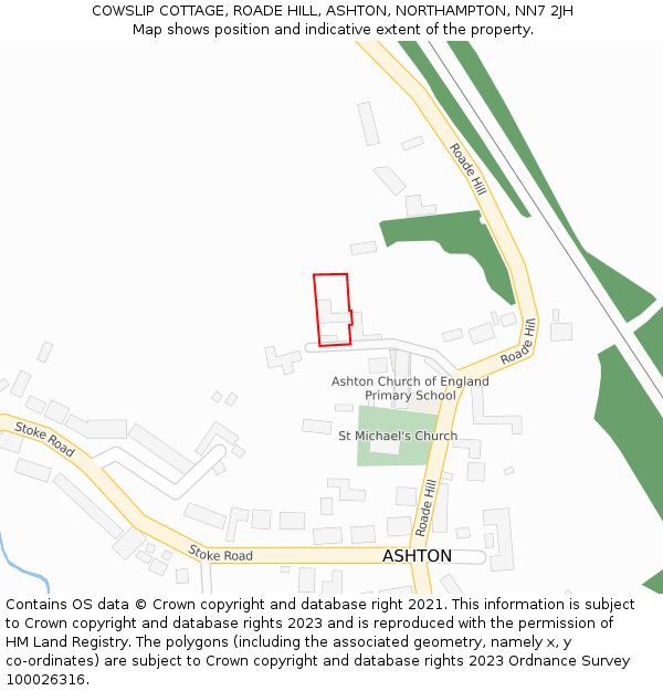 COWSLIP COTTAGE, ROADE HILL, ASHTON, NORTHAMPTON, NN7 2JH: Location map and indicative extent of plot