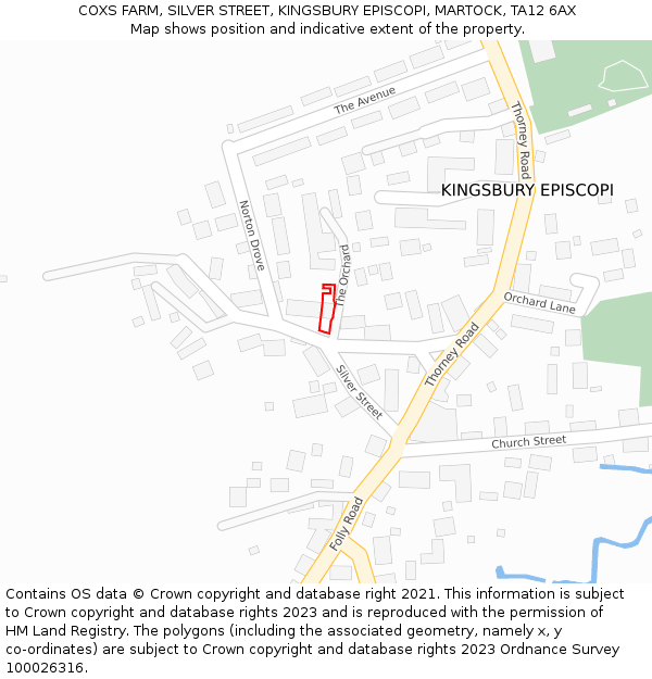 COXS FARM, SILVER STREET, KINGSBURY EPISCOPI, MARTOCK, TA12 6AX: Location map and indicative extent of plot