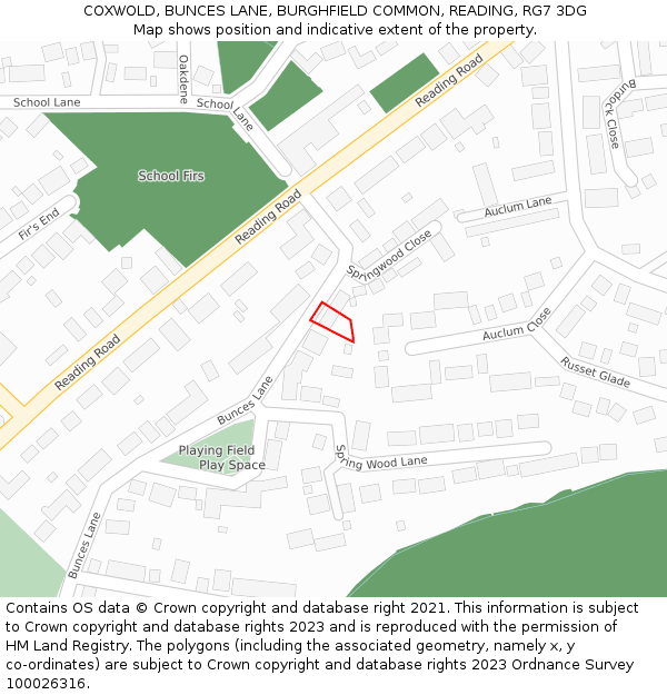 COXWOLD, BUNCES LANE, BURGHFIELD COMMON, READING, RG7 3DG: Location map and indicative extent of plot