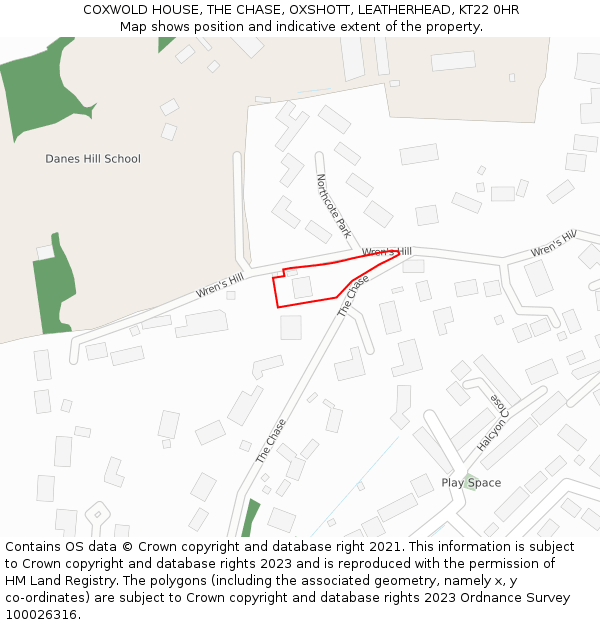 COXWOLD HOUSE, THE CHASE, OXSHOTT, LEATHERHEAD, KT22 0HR: Location map and indicative extent of plot