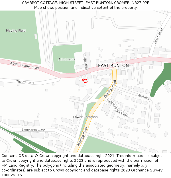 CRABPOT COTTAGE, HIGH STREET, EAST RUNTON, CROMER, NR27 9PB: Location map and indicative extent of plot