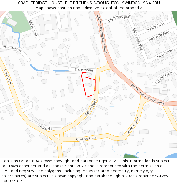 CRADLEBRIDGE HOUSE, THE PITCHENS, WROUGHTON, SWINDON, SN4 0RU: Location map and indicative extent of plot