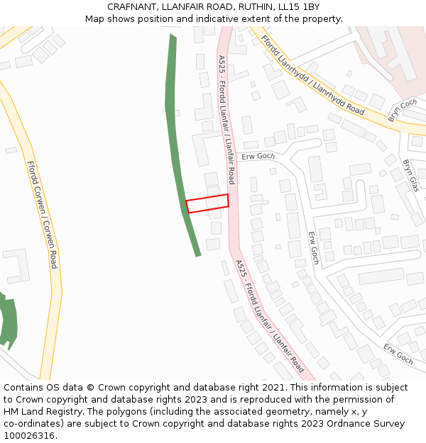 CRAFNANT, LLANFAIR ROAD, RUTHIN, LL15 1BY: Location map and indicative extent of plot