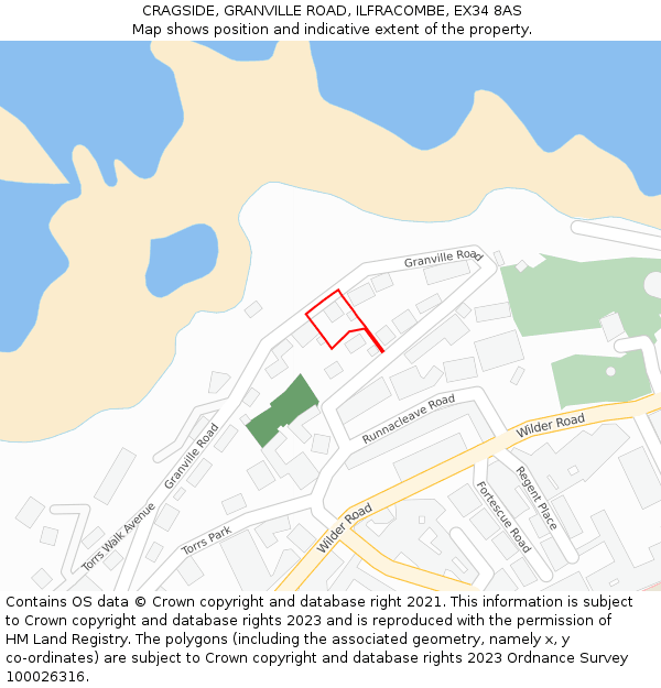 CRAGSIDE, GRANVILLE ROAD, ILFRACOMBE, EX34 8AS: Location map and indicative extent of plot