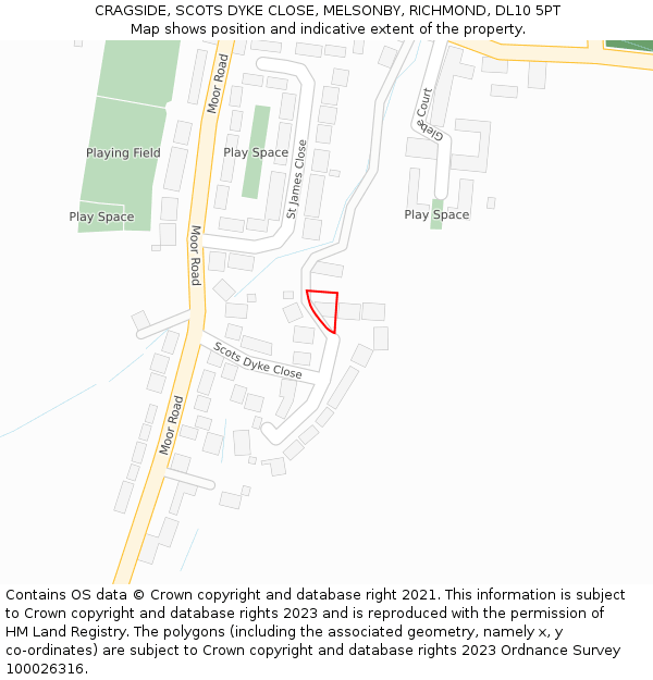 CRAGSIDE, SCOTS DYKE CLOSE, MELSONBY, RICHMOND, DL10 5PT: Location map and indicative extent of plot
