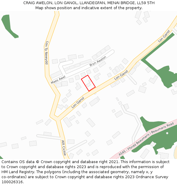 CRAIG AWELON, LON GANOL, LLANDEGFAN, MENAI BRIDGE, LL59 5TH: Location map and indicative extent of plot