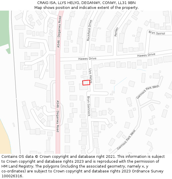 CRAIG ISA, LLYS HELYG, DEGANWY, CONWY, LL31 9BN: Location map and indicative extent of plot