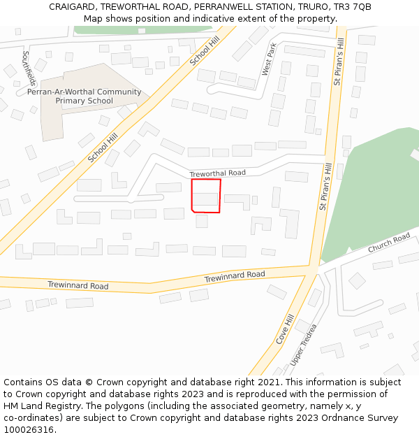 CRAIGARD, TREWORTHAL ROAD, PERRANWELL STATION, TRURO, TR3 7QB: Location map and indicative extent of plot