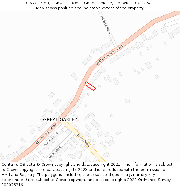 CRAIGIEVAR, HARWICH ROAD, GREAT OAKLEY, HARWICH, CO12 5AD: Location map and indicative extent of plot