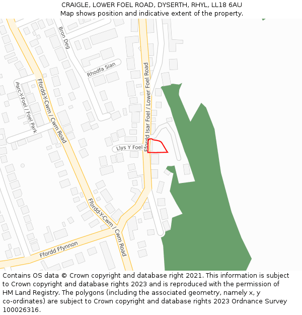 CRAIGLE, LOWER FOEL ROAD, DYSERTH, RHYL, LL18 6AU: Location map and indicative extent of plot