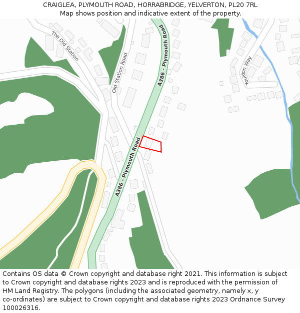 CRAIGLEA, PLYMOUTH ROAD, HORRABRIDGE, YELVERTON, PL20 7RL: Location map and indicative extent of plot