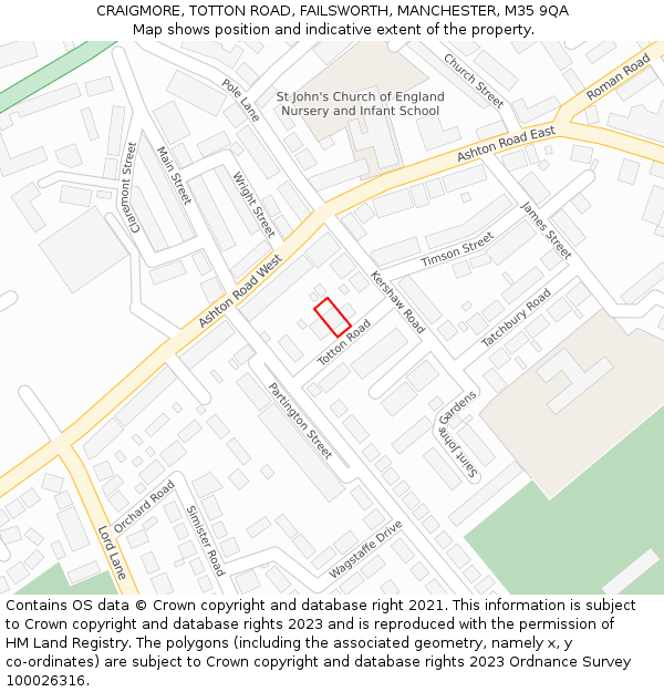 CRAIGMORE, TOTTON ROAD, FAILSWORTH, MANCHESTER, M35 9QA: Location map and indicative extent of plot