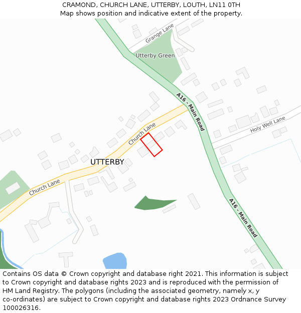 CRAMOND, CHURCH LANE, UTTERBY, LOUTH, LN11 0TH: Location map and indicative extent of plot