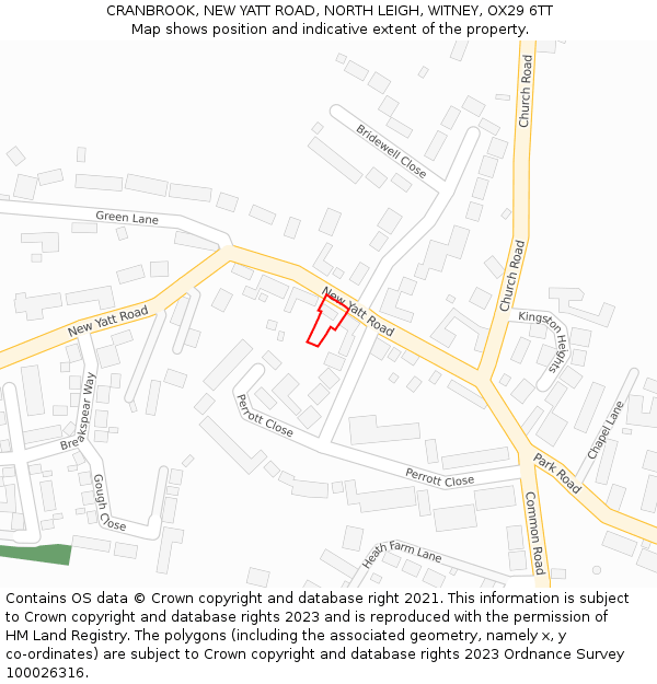 CRANBROOK, NEW YATT ROAD, NORTH LEIGH, WITNEY, OX29 6TT: Location map and indicative extent of plot