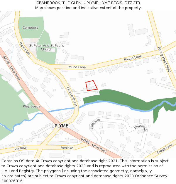 CRANBROOK, THE GLEN, UPLYME, LYME REGIS, DT7 3TR: Location map and indicative extent of plot