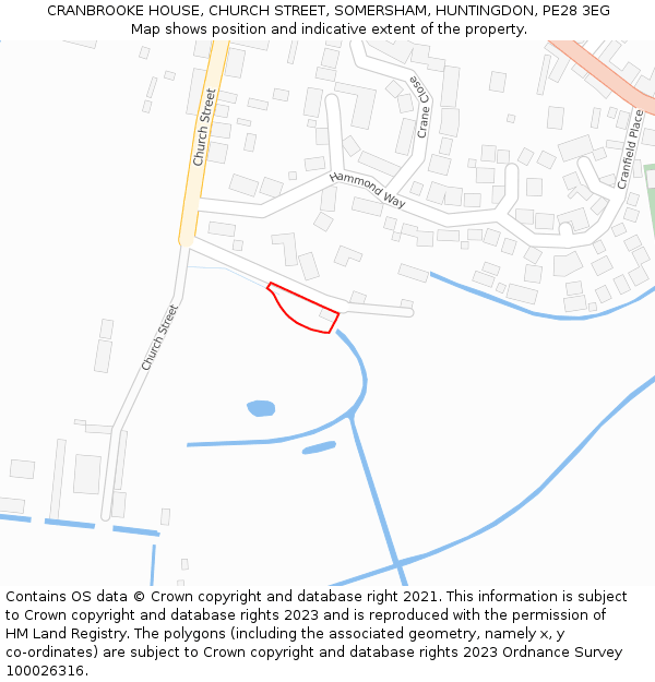 CRANBROOKE HOUSE, CHURCH STREET, SOMERSHAM, HUNTINGDON, PE28 3EG: Location map and indicative extent of plot