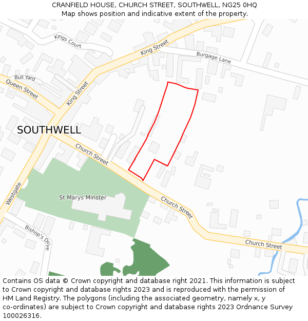 CRANFIELD HOUSE, CHURCH STREET, SOUTHWELL, NG25 0HQ: Location map and indicative extent of plot