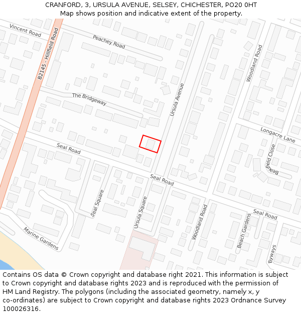 CRANFORD, 3, URSULA AVENUE, SELSEY, CHICHESTER, PO20 0HT: Location map and indicative extent of plot