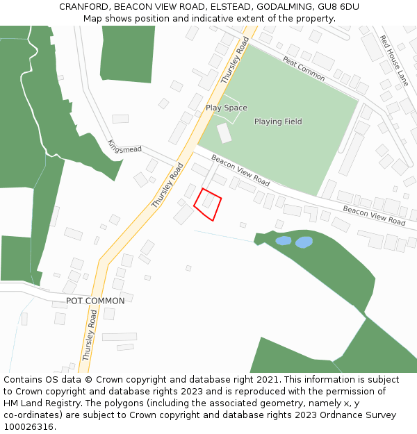 CRANFORD, BEACON VIEW ROAD, ELSTEAD, GODALMING, GU8 6DU: Location map and indicative extent of plot