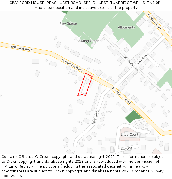 CRANFORD HOUSE, PENSHURST ROAD, SPELDHURST, TUNBRIDGE WELLS, TN3 0PH: Location map and indicative extent of plot