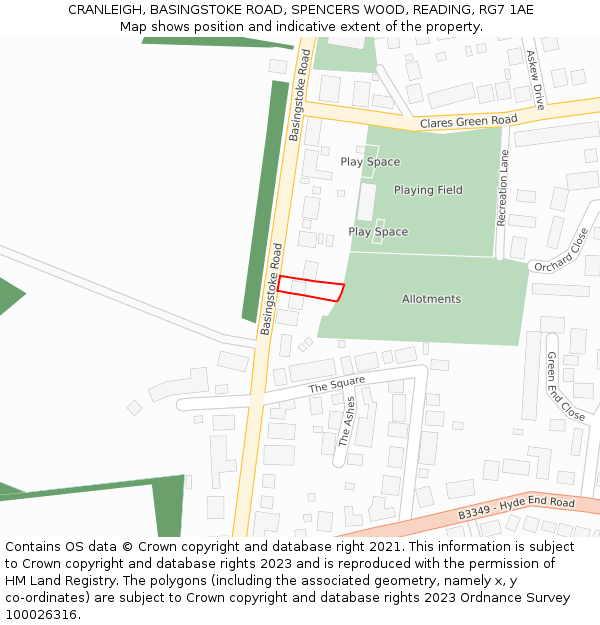 CRANLEIGH, BASINGSTOKE ROAD, SPENCERS WOOD, READING, RG7 1AE: Location map and indicative extent of plot