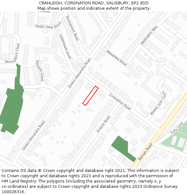 CRANLEIGH, CORONATION ROAD, SALISBURY, SP2 9DD: Location map and indicative extent of plot